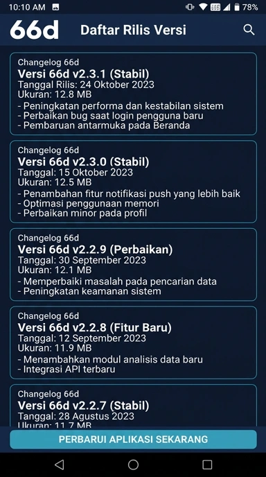 Tampilan riwayat versi 66d