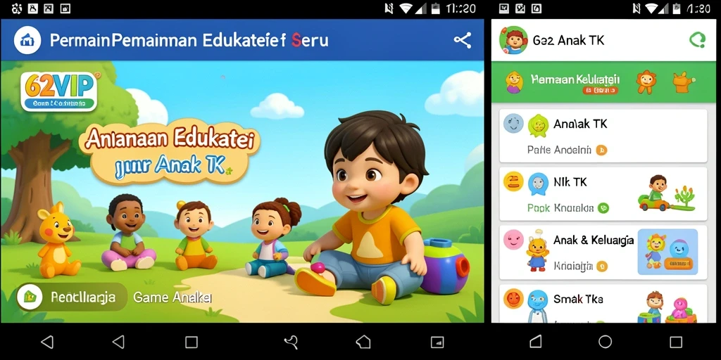 Tampilan antarmuka aplikasi 62VIP untuk anak-anak yang ceria dan edukatif.