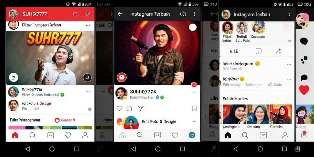Antarmuka SUHU777 dengan berbagai pilihan filter untuk foto Instagram.
